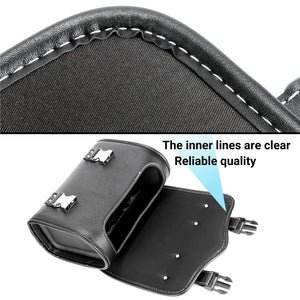 Sacoche en cuir noir fixée sur la fourche avant d'une moto - vue 3