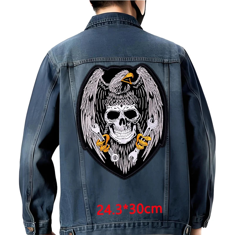 Grand écusson dorsal brodé style biker moto pour blouson - vue 26