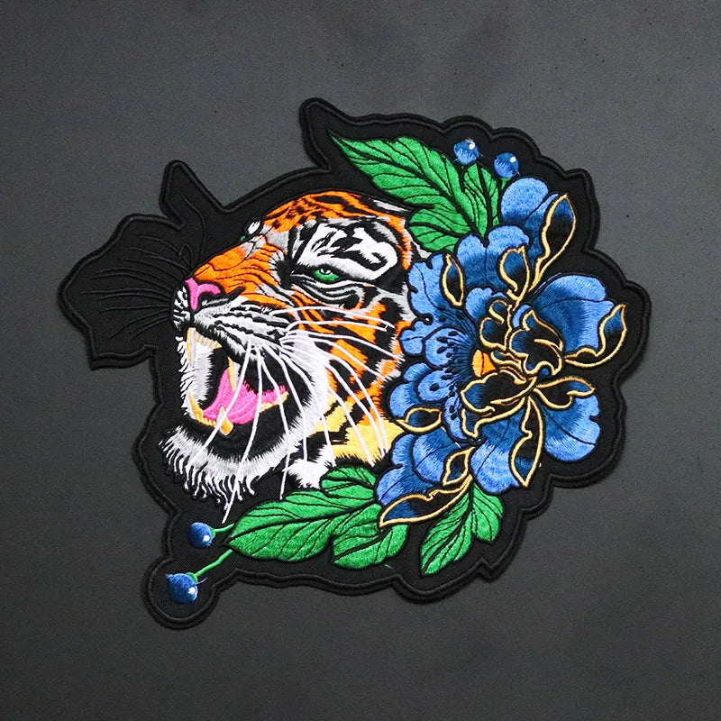 Grand écusson thermocollant pivoine et tigre pour blouson - vue 1