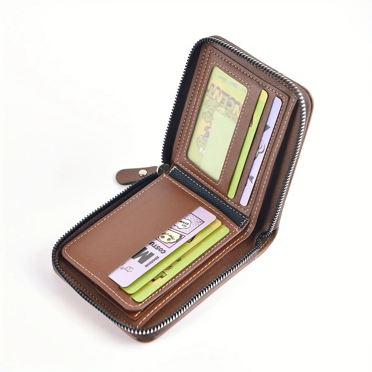 Portefeuille noir en cuir PU à fermeture zippée - vue 5