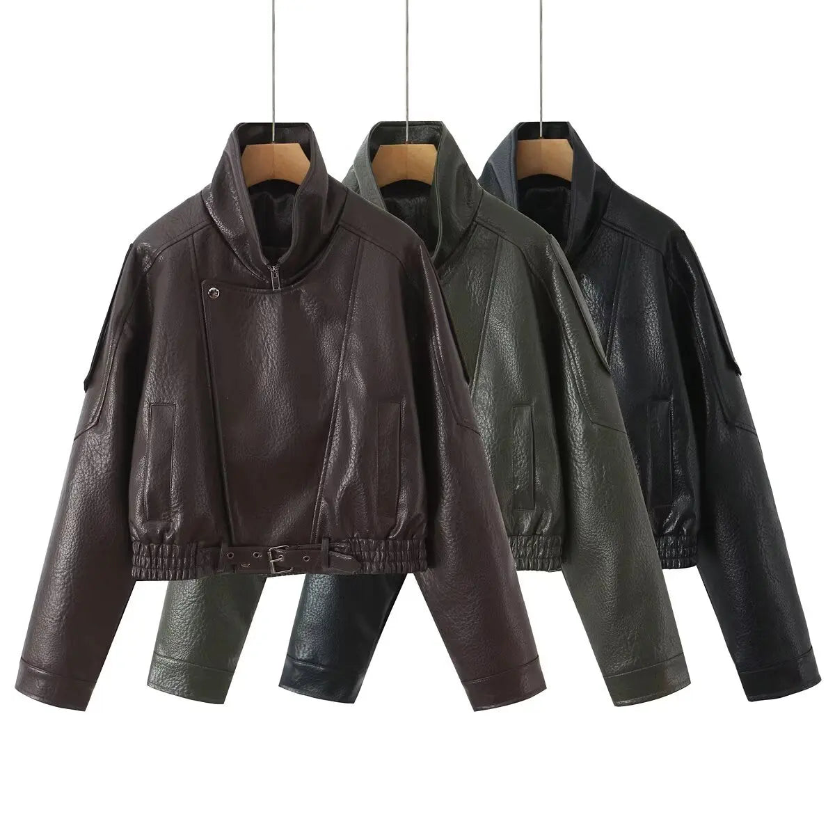 Veste oversize en simili cuir noir pour femme - vue de face - vue 2