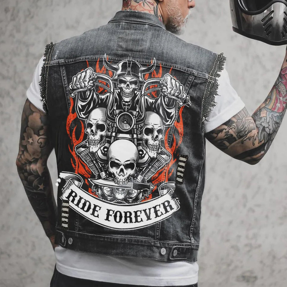 Gilet en jean homme imprimé aigle sans manches, vue de face - vue 7