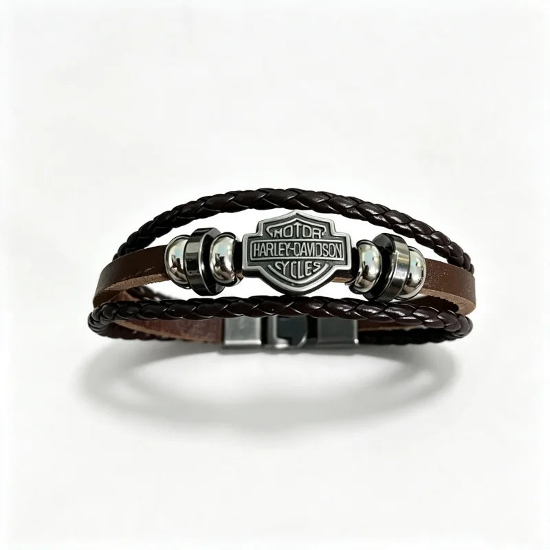 Bracelet en cuir tressé marron style biker vintage - vue 6