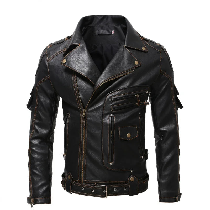 Blouson moto homme en cuir noir coupe slim - vue de face - vue 2