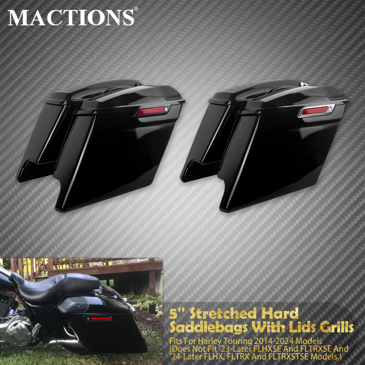 Sacoches Rigides Étirées 5" avec Grilles de Haut-Parleurs - Harley-Davidson Touring 2014-2024 – photo 1/8