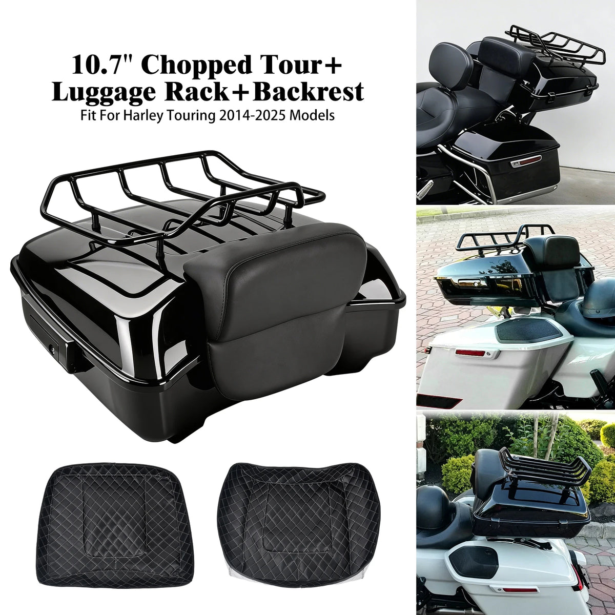 Valise de tourisme tronquée 27 cm avec dossier et porte-bagages pour Harley Touring - vue 8