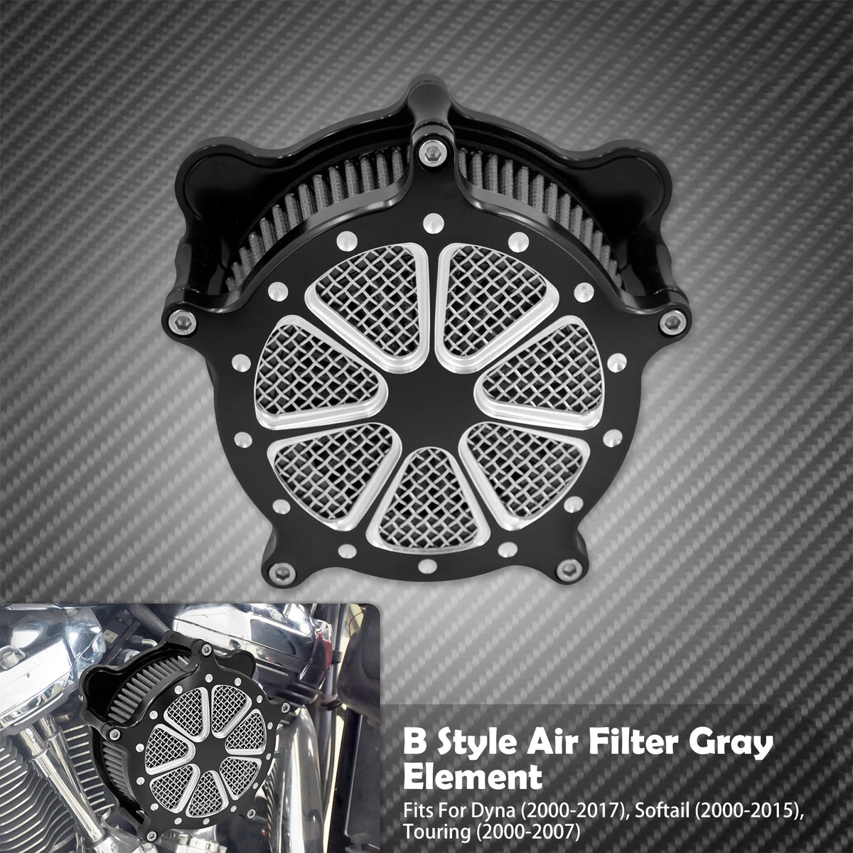 Filtre à Air CNC Aluminium (Turbine Air Cleaner) - Harley-Davidson Sportster, Dyna, Softail & Touring – photo 8/10