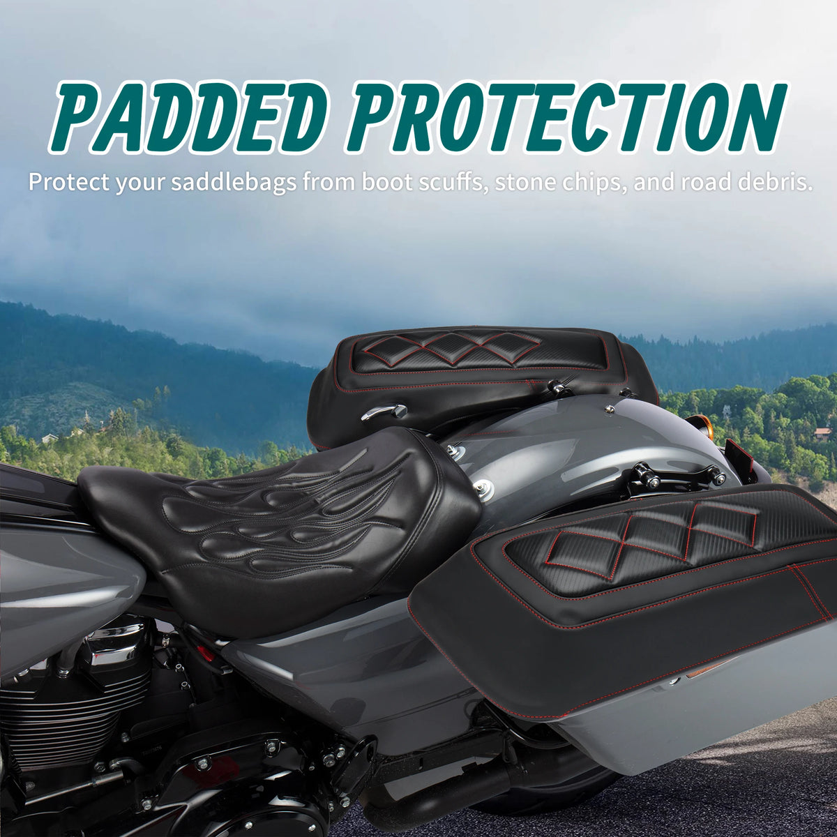 Caches de protection pour sacoches cavalières Harley Touring 1993-2013, cuir microfibre (la paire) - vue 4