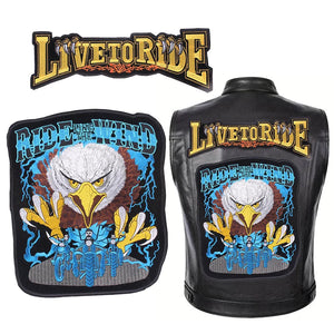 Grand écusson dorsal brodé Live To Ride style biker - vue 4