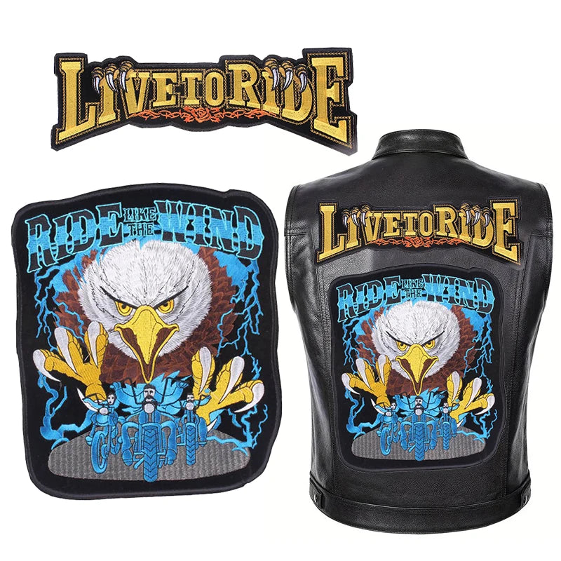 Grand écusson dorsal brodé Live To Ride style biker - vue 4