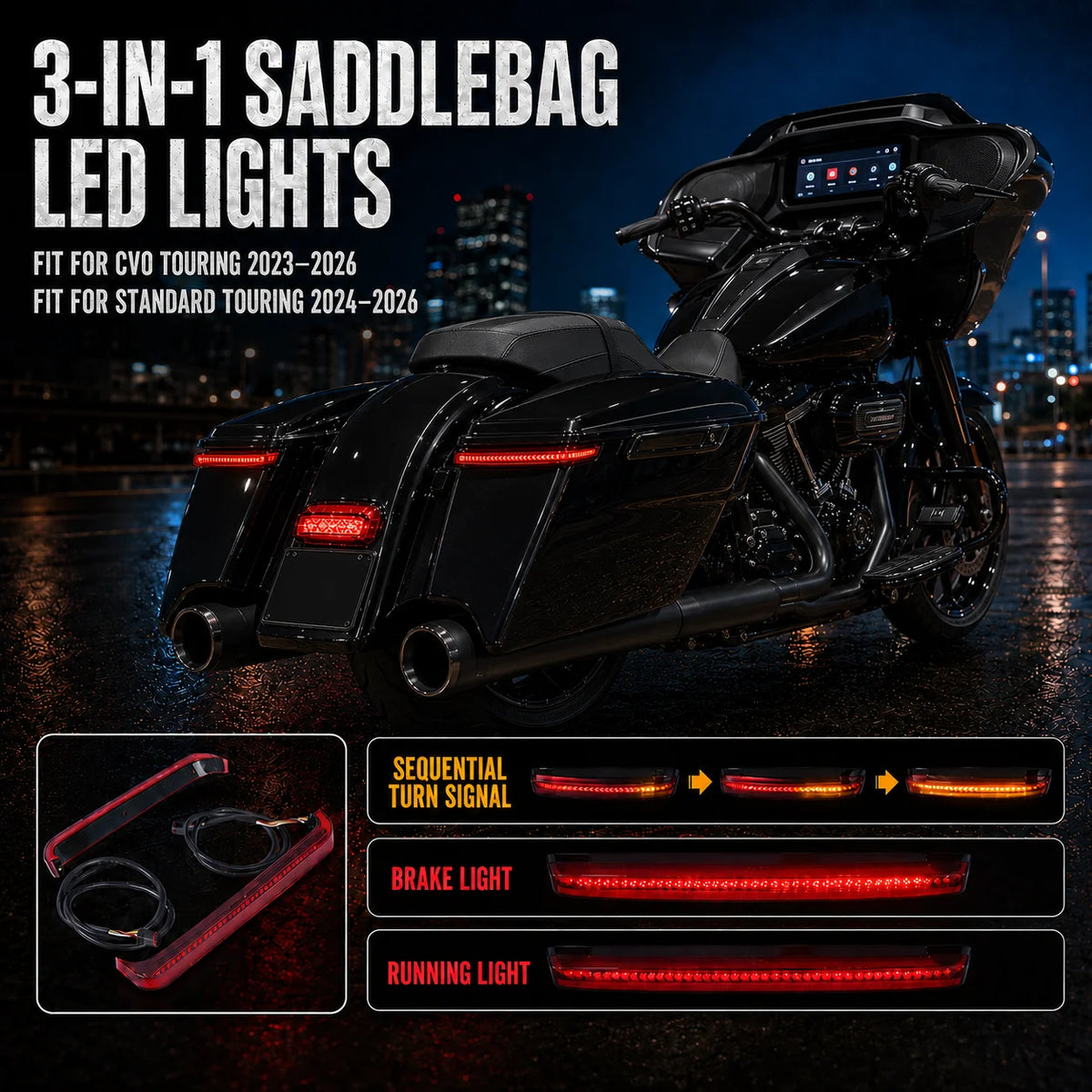 Feu LED de sacoche séquentiel pour Harley Street Glide Road Glide - vue 1