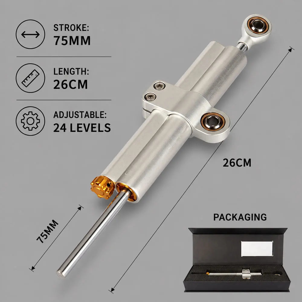 Amortisseur de direction universel réglable 260-375 mm, aluminium CNC – photo 4/6