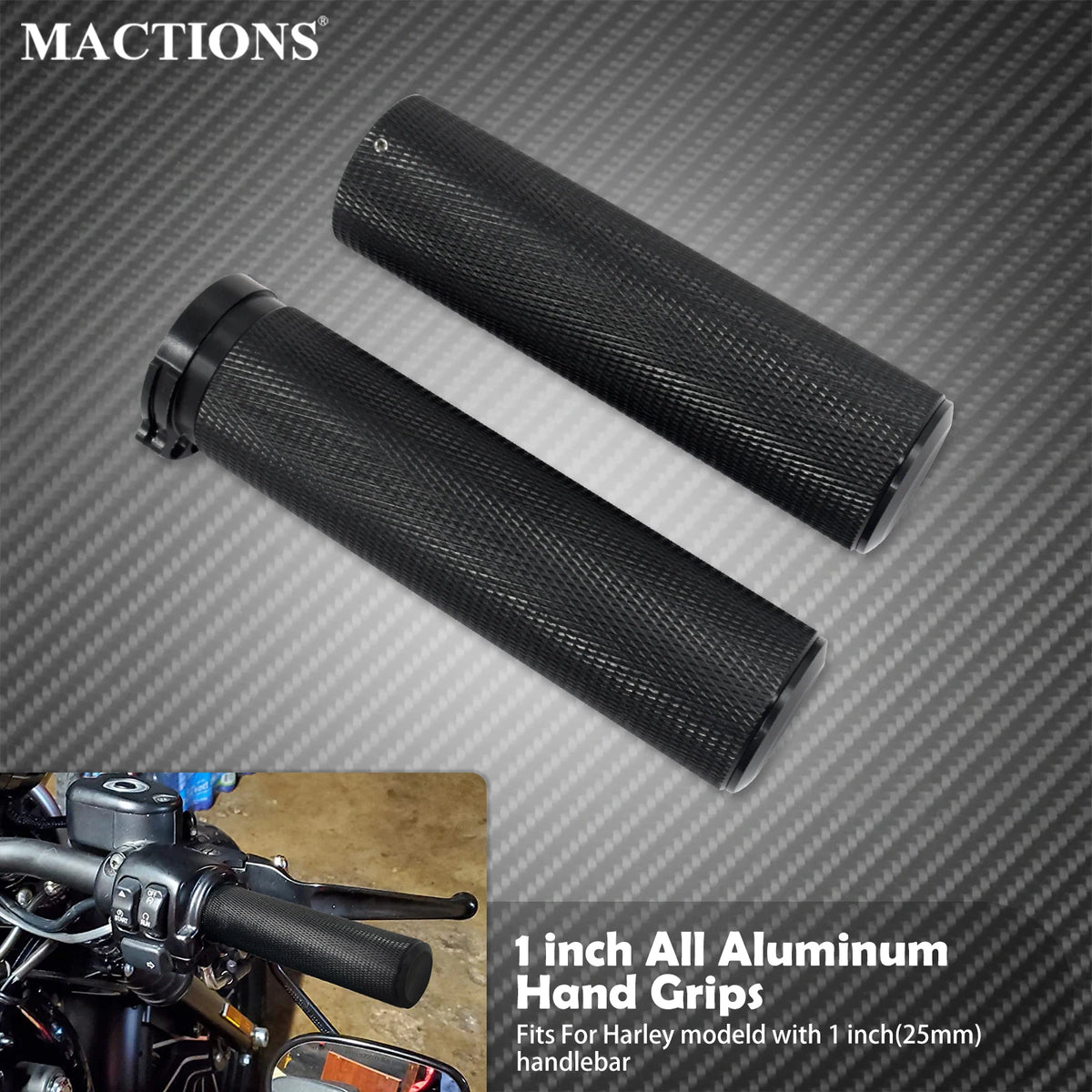 Poignées de Guidon 1 pouce Tout Aluminium CNC - Harley-Davidson Sportster, Touring, Dyna, Softail et V-Rod – photo 1/6