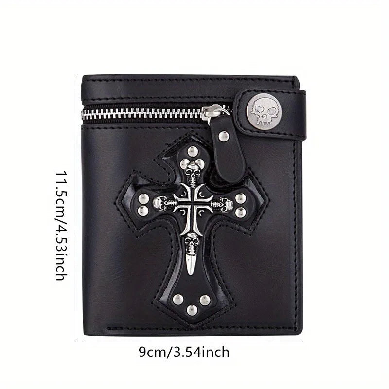 Mini portefeuille noir tête de mort et croix avec chaîne - vue 2