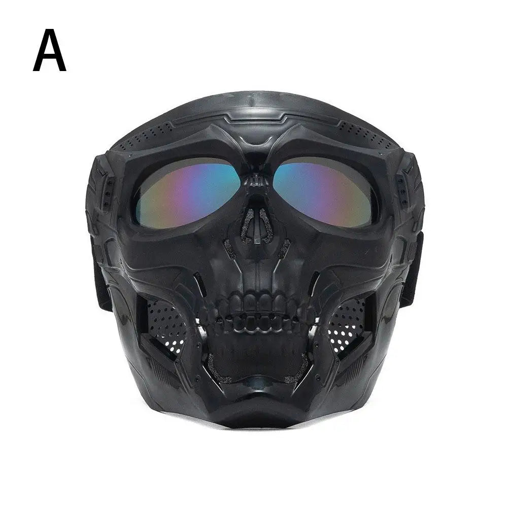 Masque de moto tête de mort rétro noir style biker - vue 7