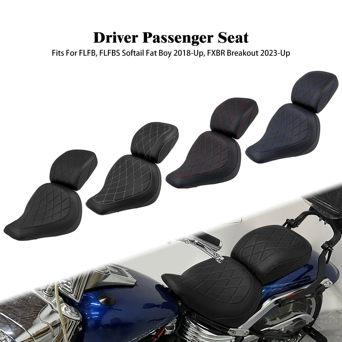 Selle biplace noire pour Harley-Davidson Softail Fat Boy - vue 1
