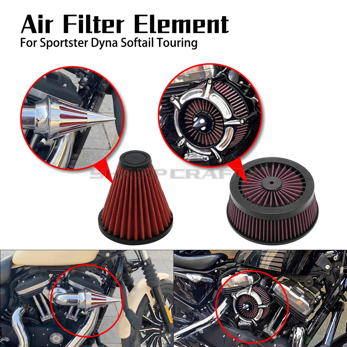 Élément de filtre à air réutilisable pour Harley Sportster Dyna Softail Touring - vue 1