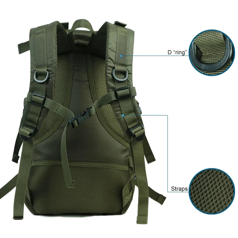 Sac à dos militaire noir en nylon imperméable - vue 4