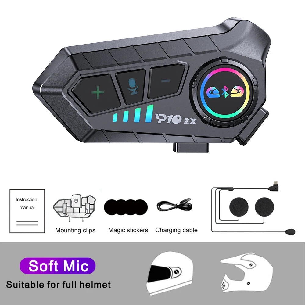 Kit intercom Bluetooth noir fixé sur un casque de moto - vue rapprochée - vue 7