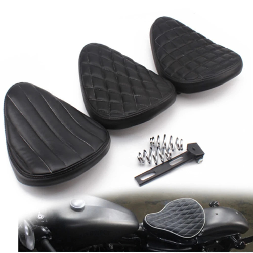 Selle solo rétro en cuir noir pour moto custom - Harley, Honda, Yamaha