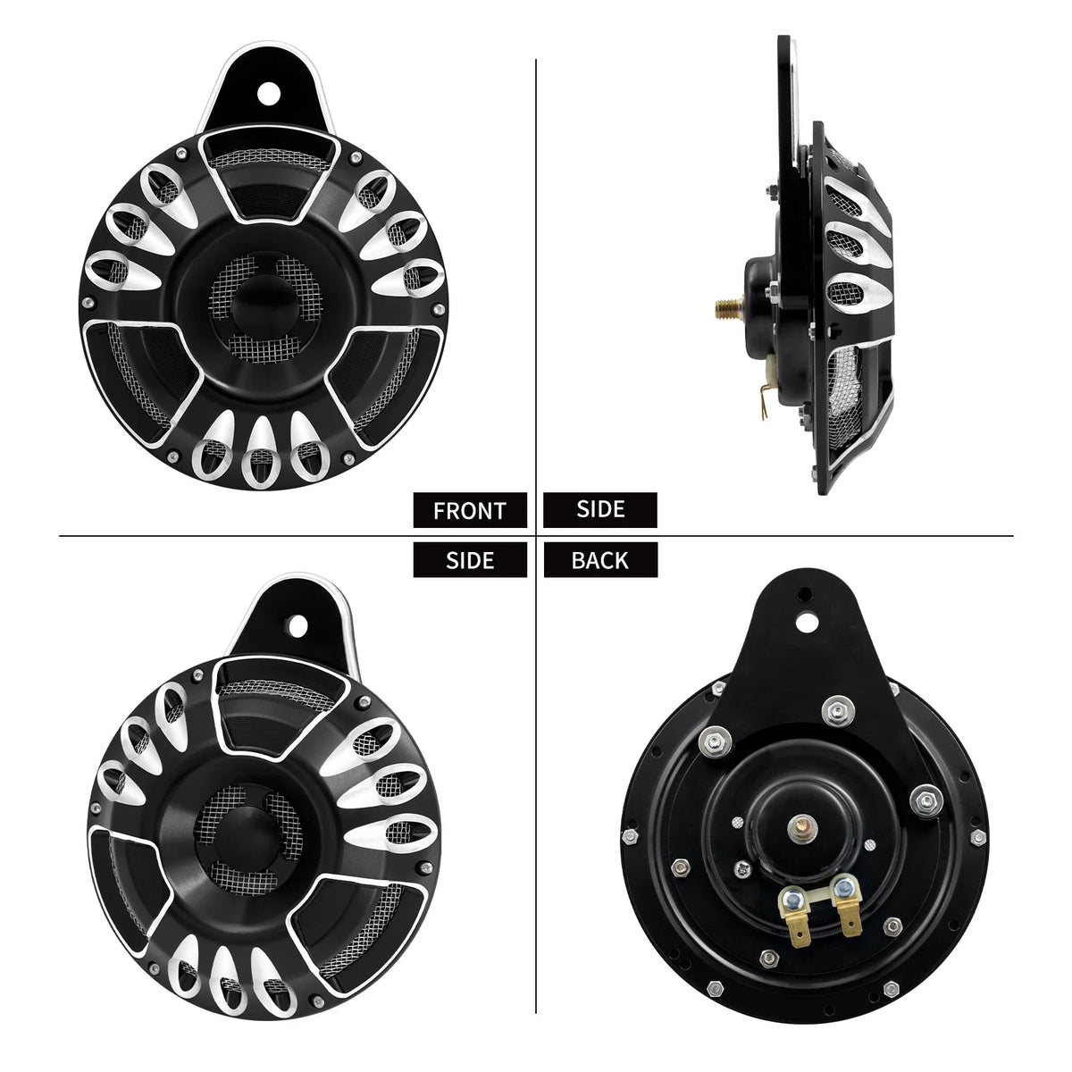 Cache klaxon CNC noir/chrome pour Harley-Davidson Big Twin (Evo/Twin Cam/M8) 1991 et plus, Sportster 2007 et plus – photo 4/7