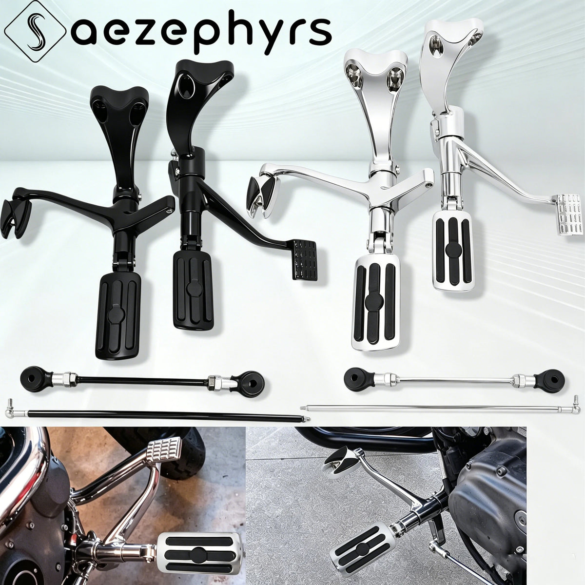 Kit complet commandes avancées, repose-pieds, sélecteur et biellettes en aluminium et acier pour Harley-Davidson Sportster XL883, Iron, 48, Super Low 2004-2022 – photo 1/13