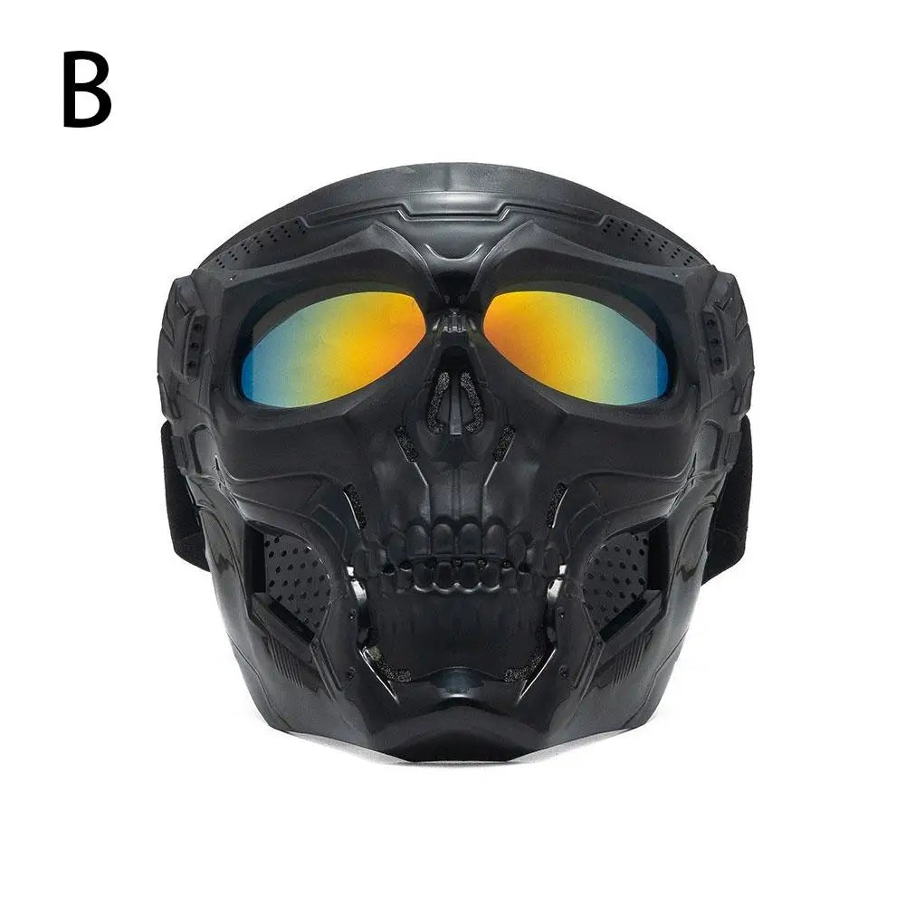 Masque de moto tête de mort rétro noir style biker - vue 9