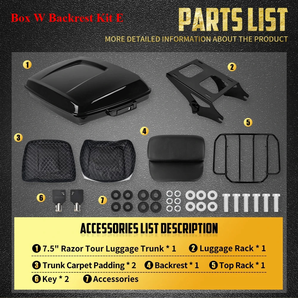 Kit Top Case Razor 7,5\" avec Dossier, Support et Fixation Rapide - Harley-Davidson Touring 2014-2025 – photo 12/12