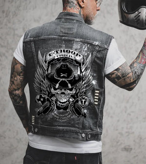 Gilet en jean homme imprimé aigle sans manches, vue de face - vue 8