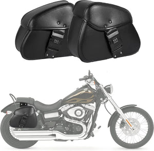Sacoche latérale noire en simili-cuir avec serrure à code, fixée sur une moto - vue 1