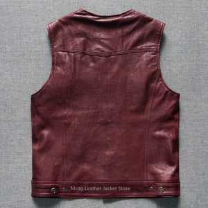 Gilet motard en cuir rouge bordeaux - vue produit - vue 2