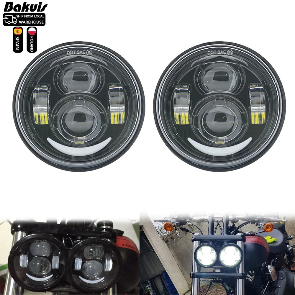Double phare LED rond pour Harley-Davidson Dyna Fat Bob FXDF - vue 4