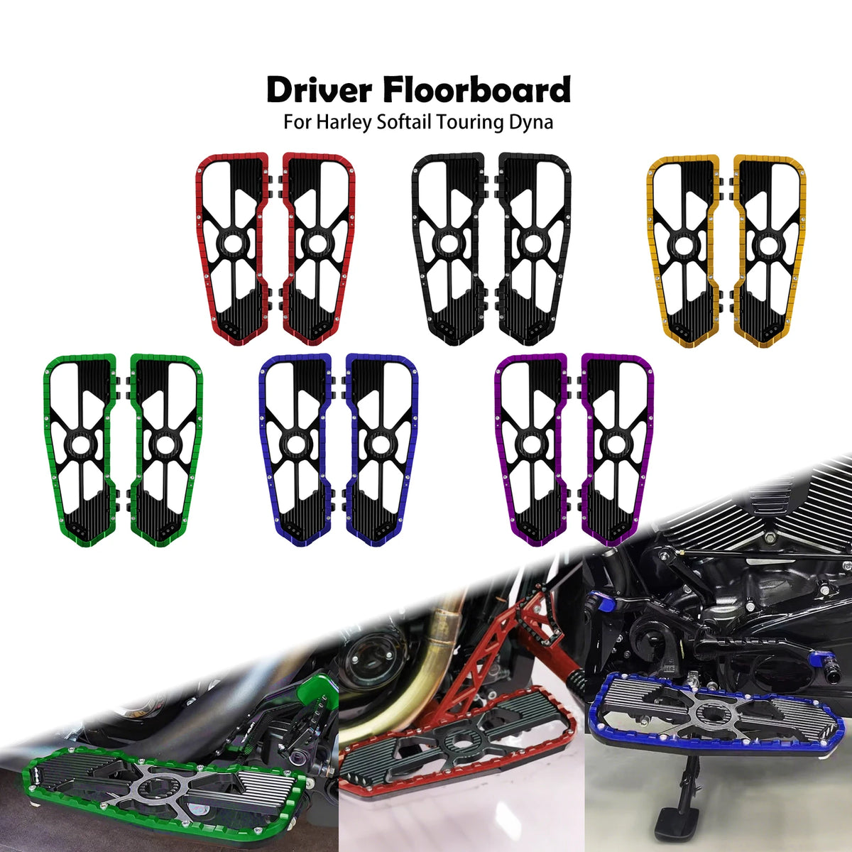 Planchers avant conducteur en aluminium coloré pour Harley-Davidson Touring - vue 1