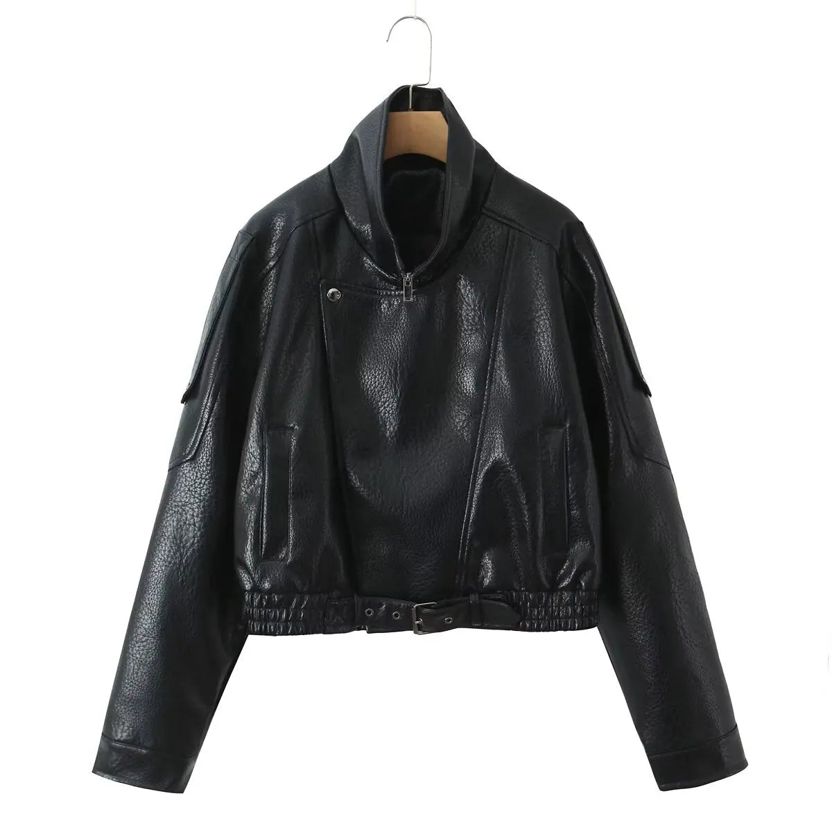 Veste oversize en simili cuir noir pour femme - vue de face - vue 7