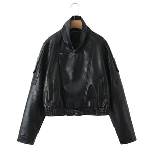 Veste oversize en simili cuir noir pour femme - vue de face - vue 7