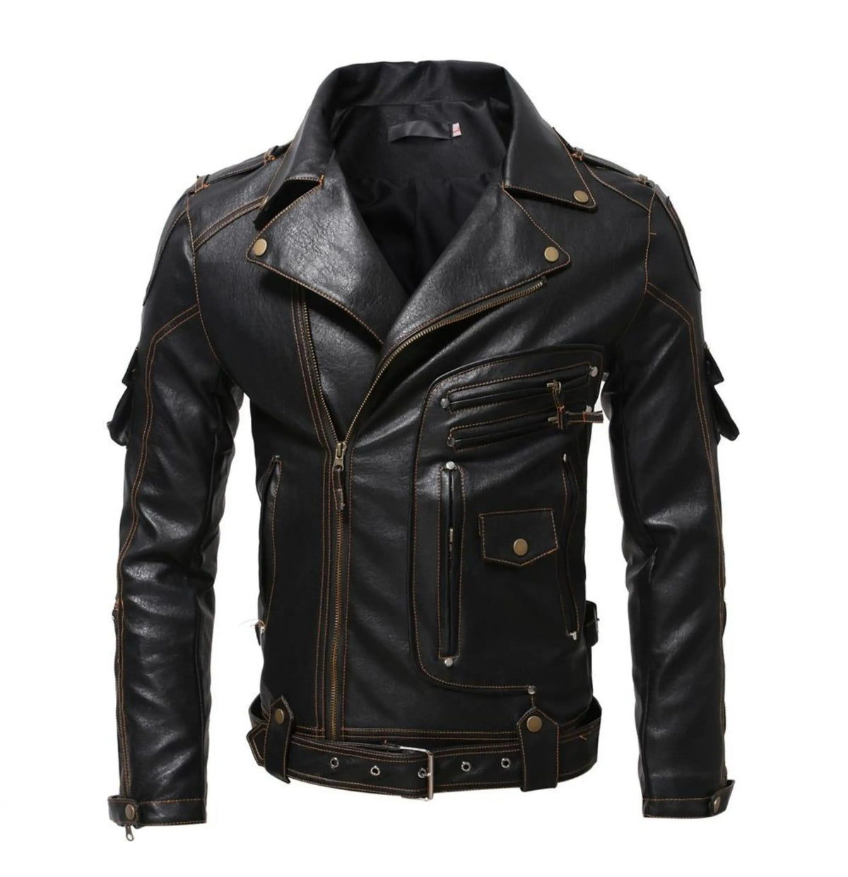 Blouson moto homme en cuir noir coupe slim - vue de face - vue 6