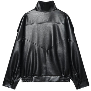 Blouson bomber noir en simili cuir pour femme - vue de face - vue 2