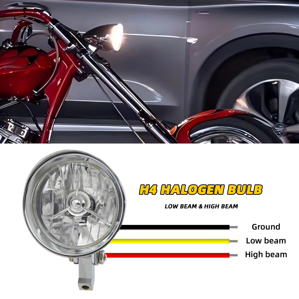 Phare moto visor 4,5 pouces à ampoule H4 ou LED pour chopper et bobber - vue 4