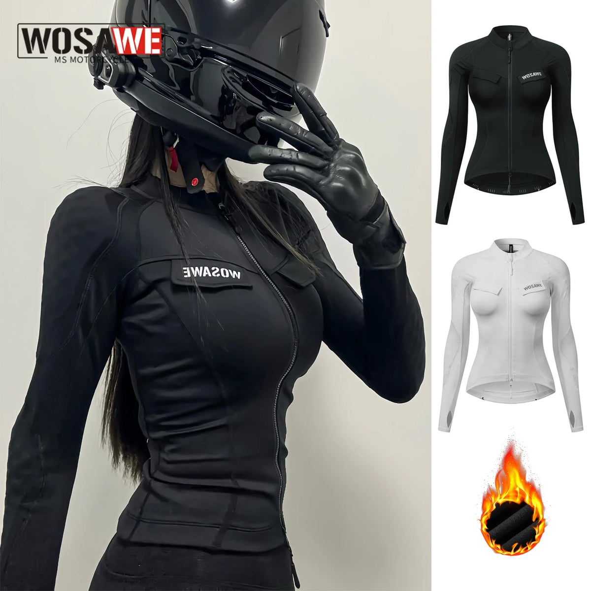 Blouson moto femme WOSAWE noir doublure chaude - vue 1