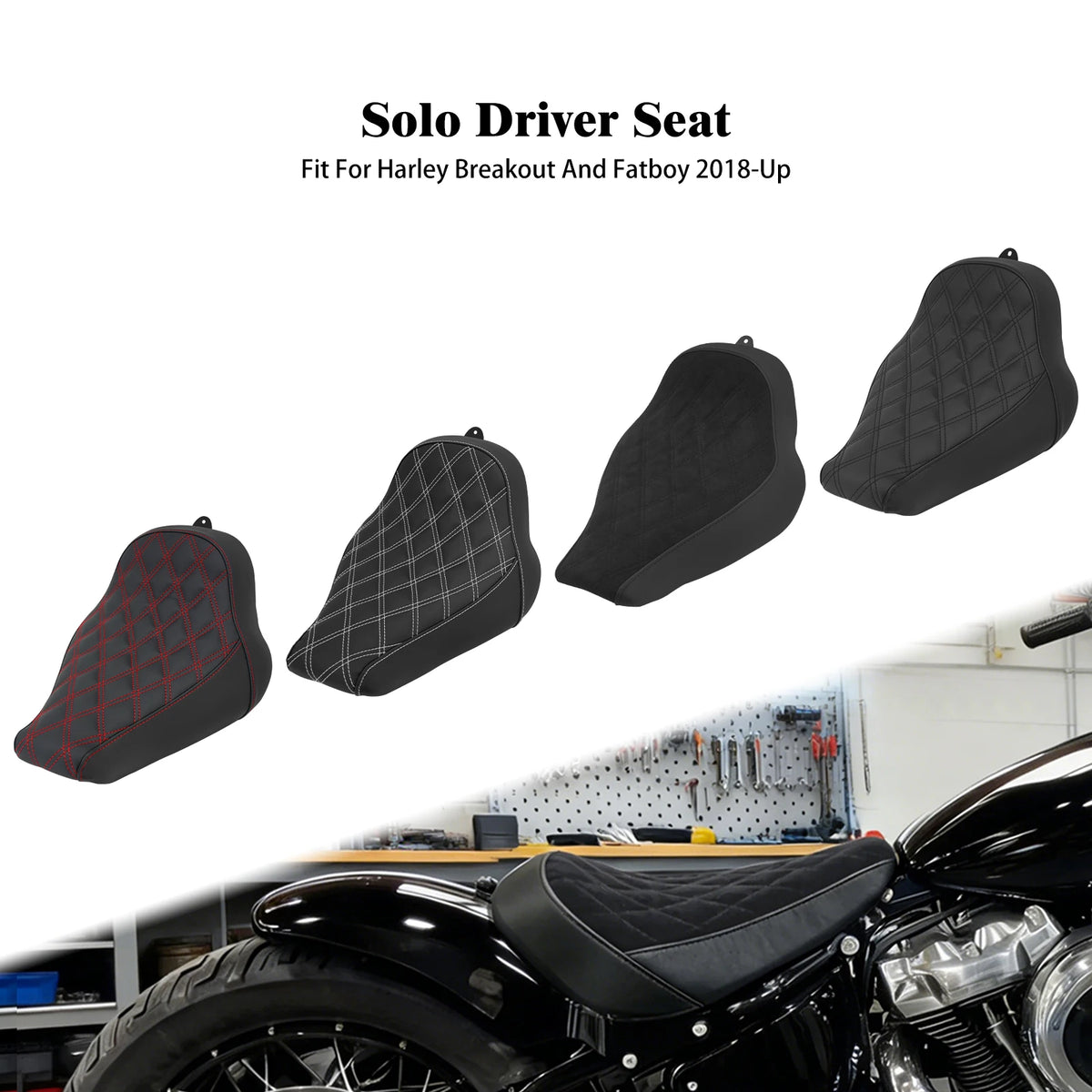 Selle solo pilote profil bas surpiqûres diamant pour Harley-Davidson Softail - vue 1