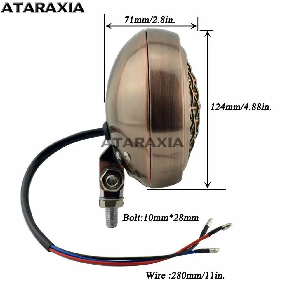 Phare rétro 4,5 pouces cuivré pour Harley - vue 6