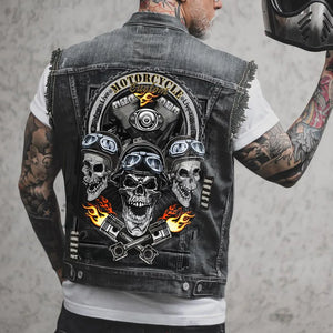 Gilet en jean homme imprimé aigle sans manches, vue de face - vue 15