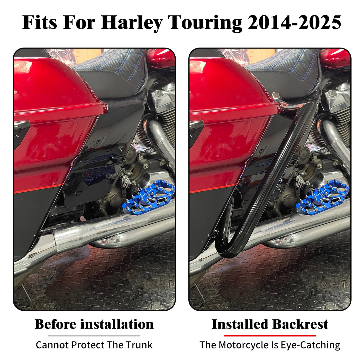 Support de protection arrière noir sur sacoche cavalière Harley - vue 2