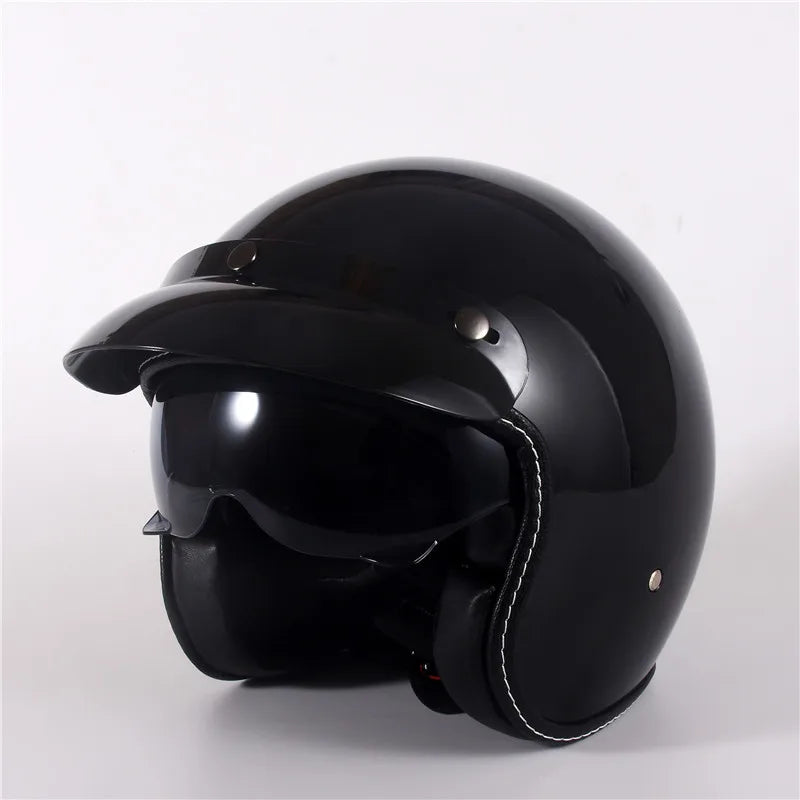 Casque Moto Jet Vintage Noir Brillant - Style Café Racer - vue 8