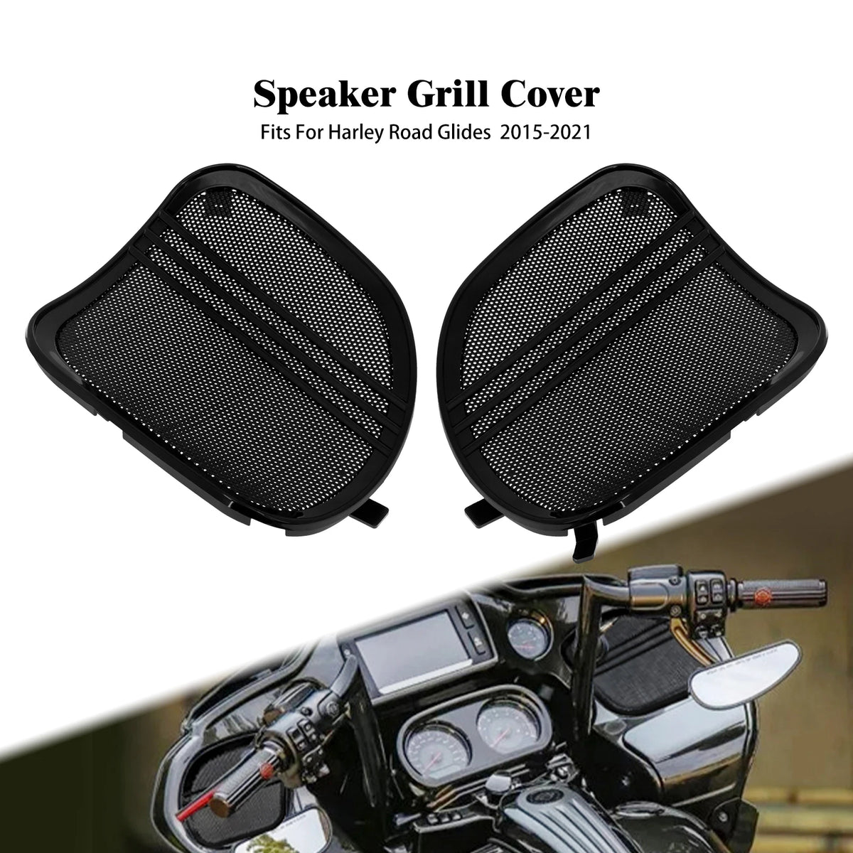 Grilles de Haut-Parleurs Tri-Line Chromées/Noires - Harley-Davidson Touring Road Glide FLTRX 2015-2023 – photo 7/8