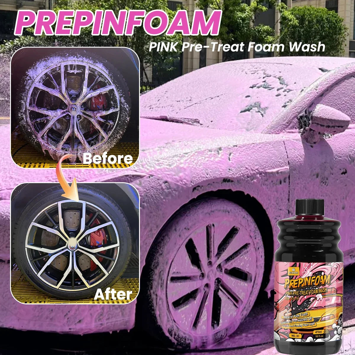 Shampoing Mousse Magique Rose pour Lavage Auto/Moto - Prélavage Haute Concentration – photo 2/11