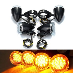 Clignotant LED ambre fixé par collier sur un tube de fourche de moto - vue 6