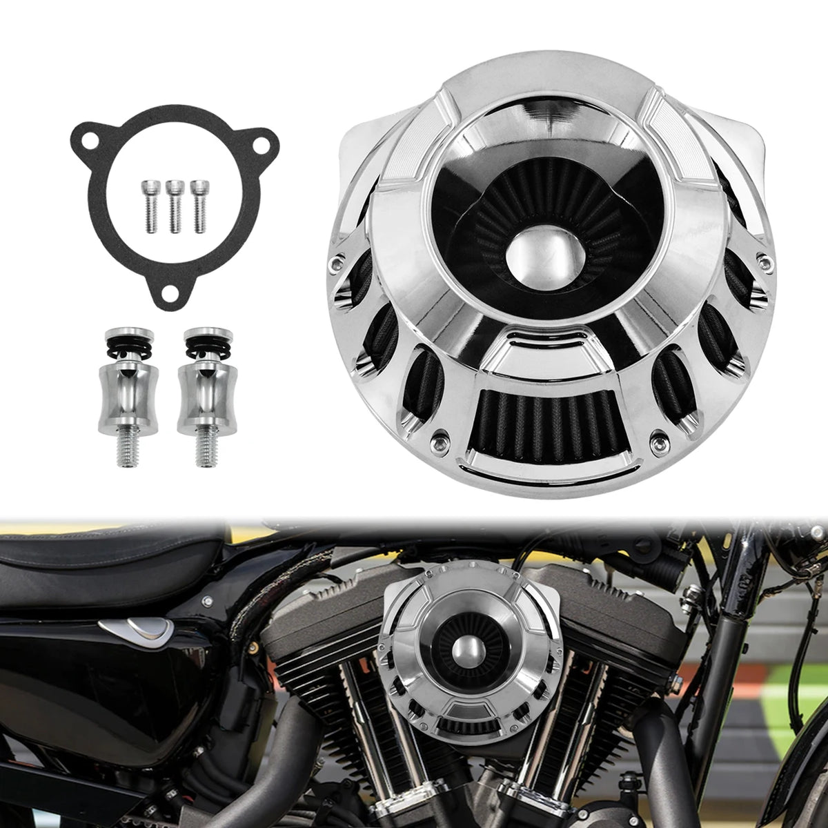 Filtre à air CNC chromé à cornet apparent pour moto Harley-Davidson - vue 24
