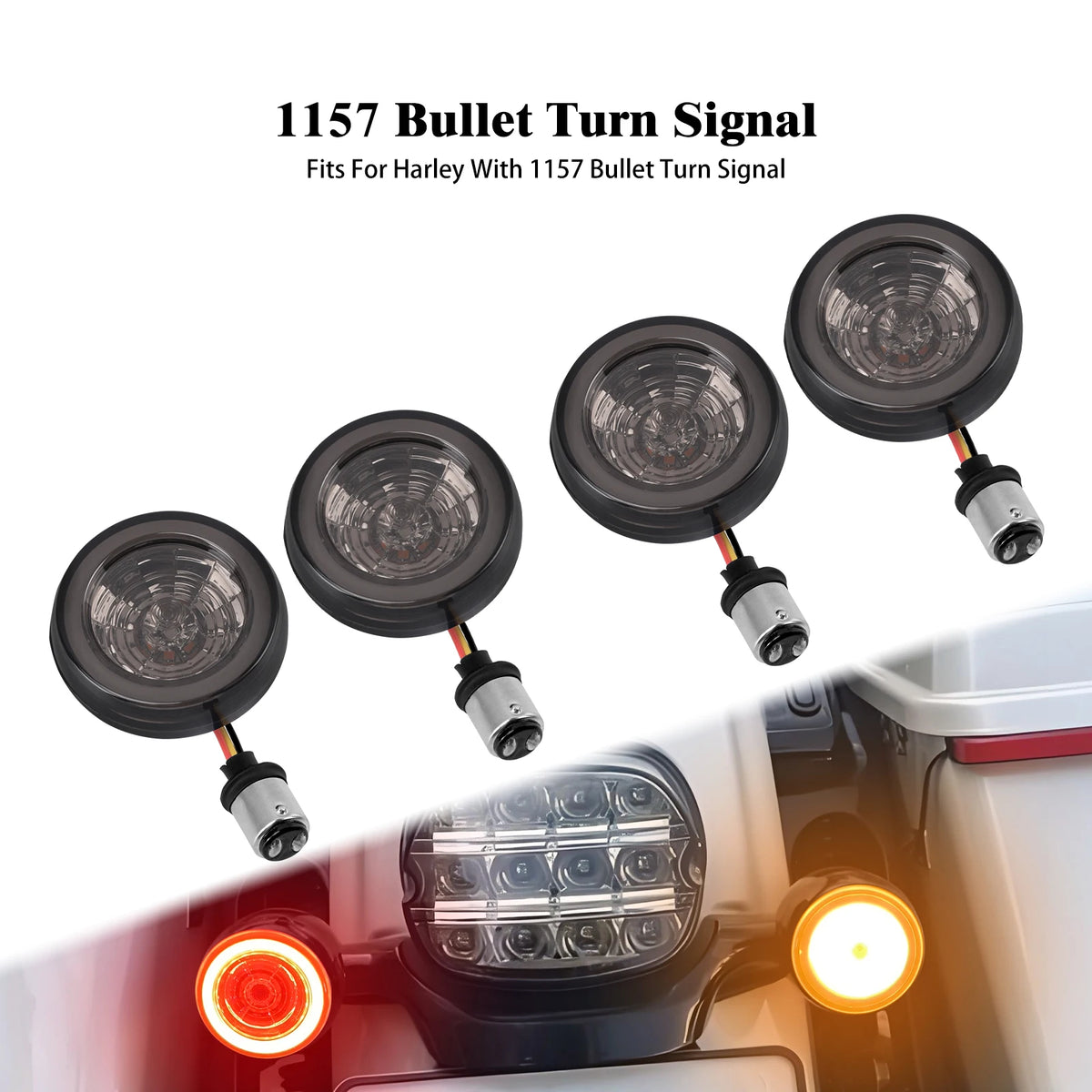 Clignotants LED style bullet, insert avant/arrière 1157 pour Harley Sportster, Softail, Touring, Dyna - vue 1