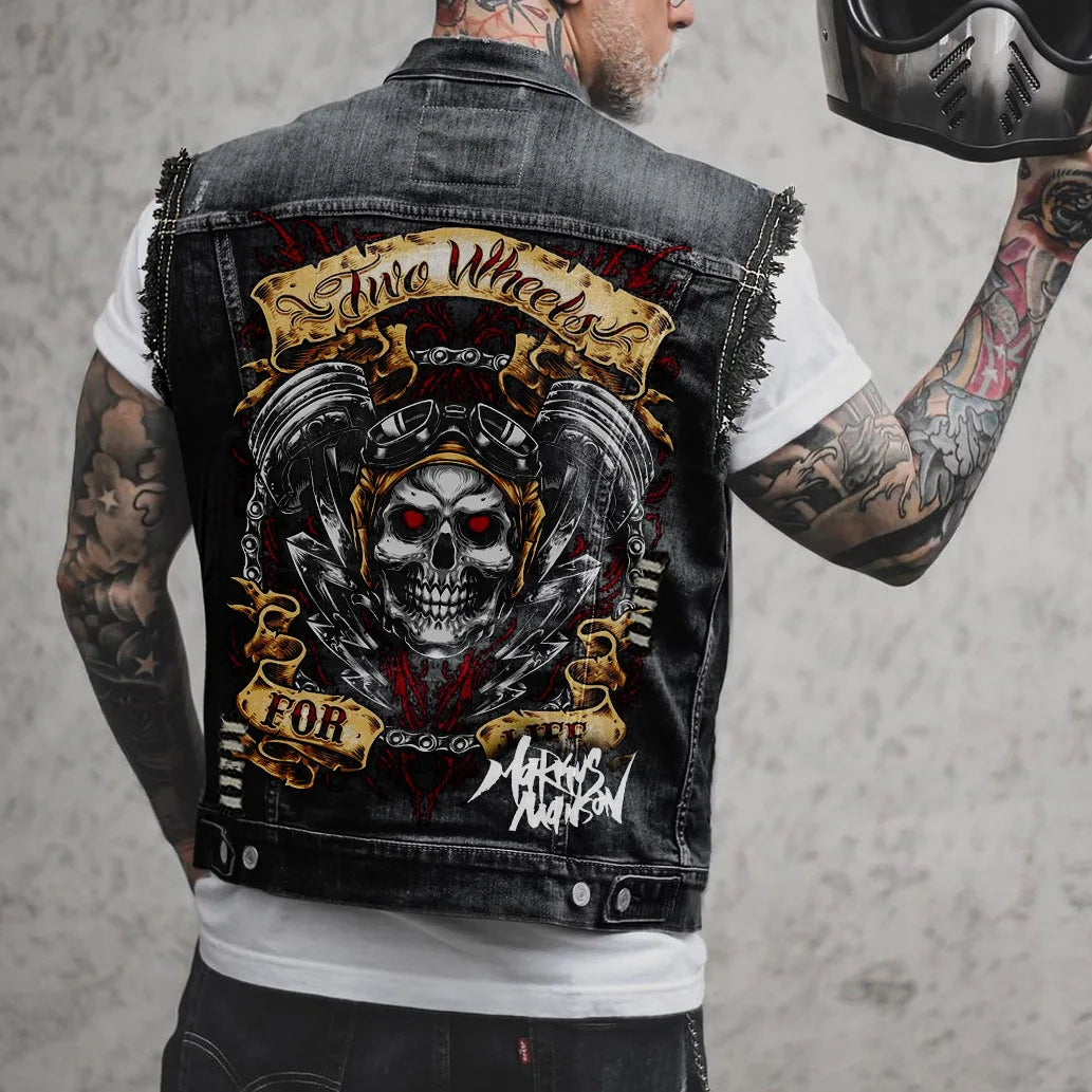 Gilet en jean homme imprimé aigle sans manches, vue de face - vue 13